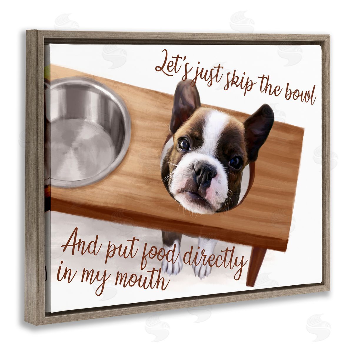 Skip the Bowl Funny Dog Brown Floating Frame Canvas Wall Art, Home Decor by Ziwei Li
