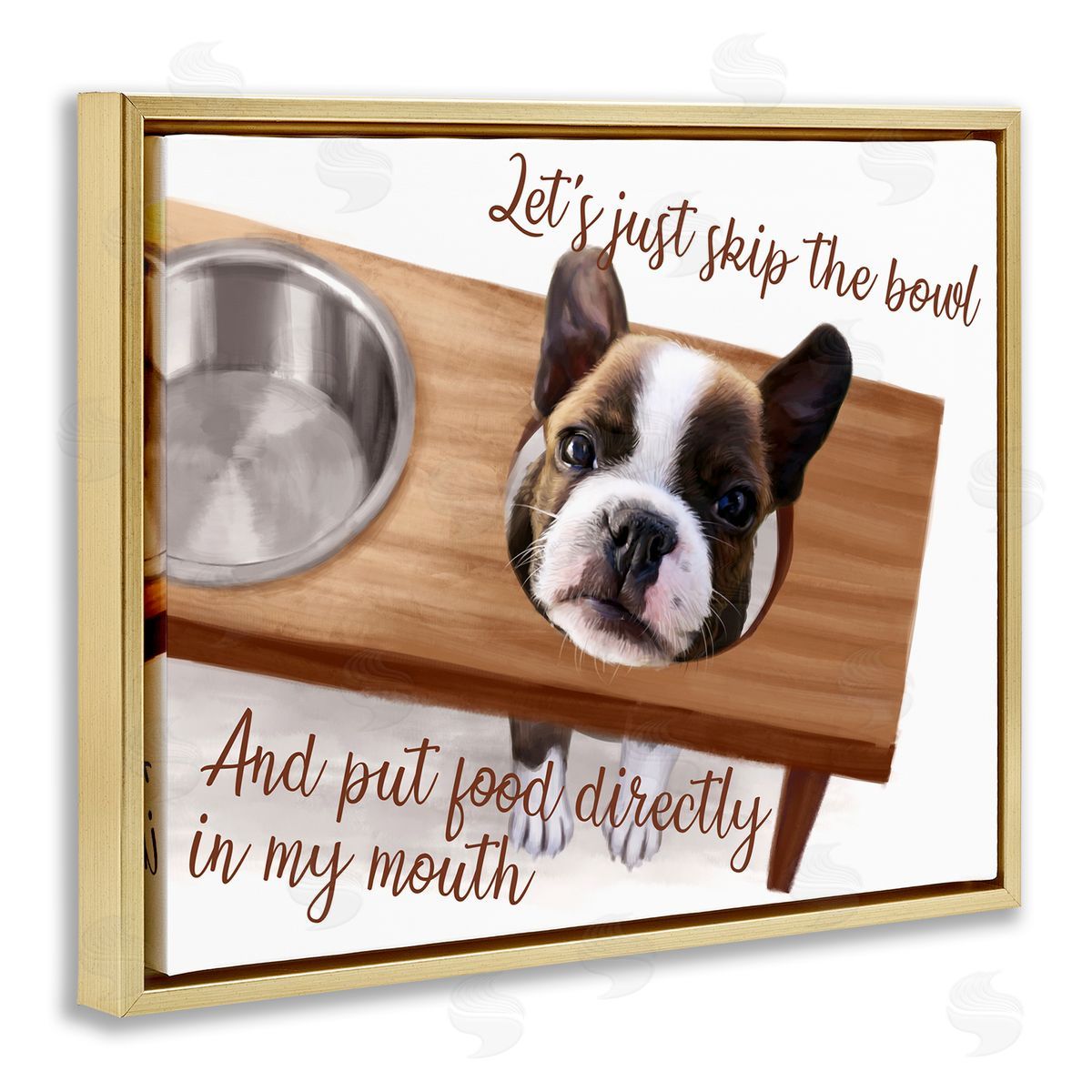Skip the Bowl Funny Dog Gold Floating Frame Canvas Wall Art, Home Decor by Ziwei Li