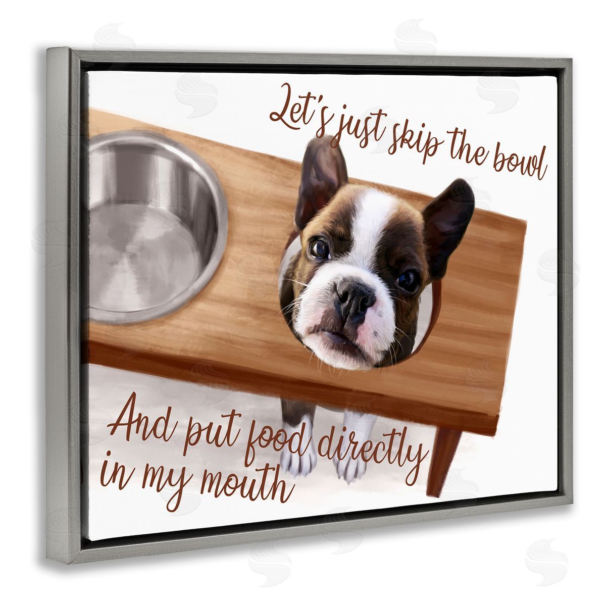 Skip the Bowl Funny Dog Grey Floating Frame Canvas Wall Art, Home Decor by Ziwei Li