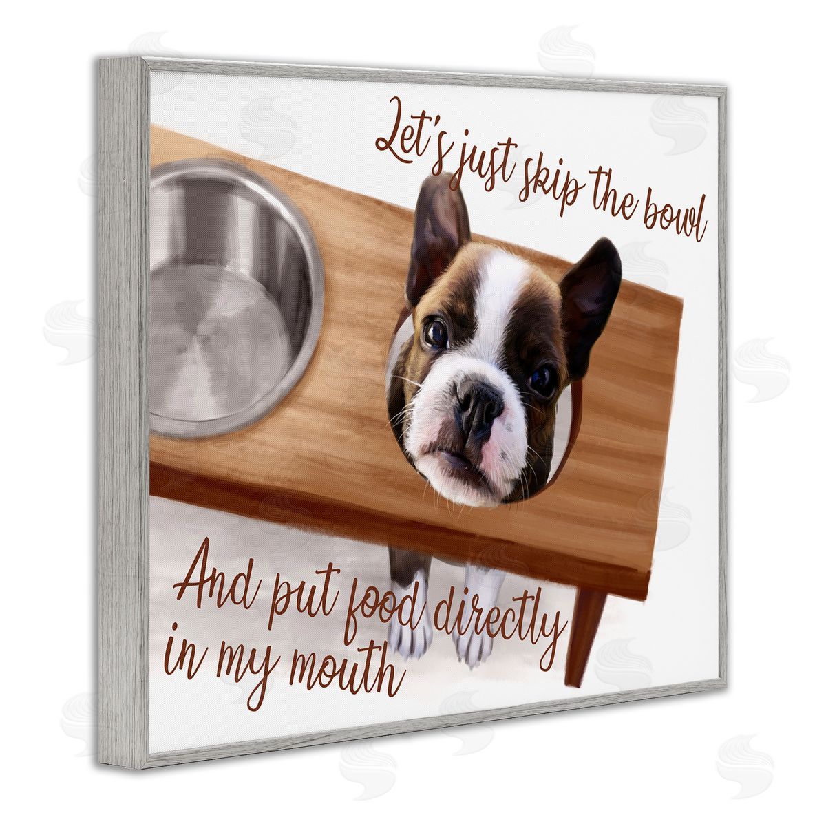 Skip the Bowl Funny Dog Grey Frame Print Wall Art, Home Decor by Ziwei Li