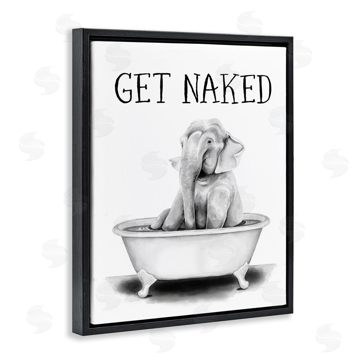 Elephant Bathroom Get Naked Black Floating Frame Canvas Wall Art, Home Decor by Rachel Nieman