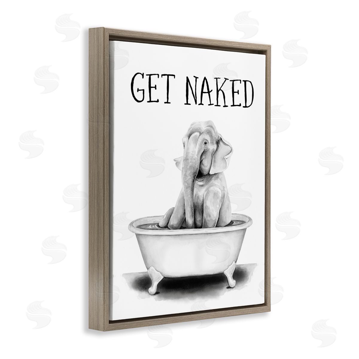 Elephant Bathroom Get Naked Brown Floating Frame Canvas Wall Art, Home Decor by Rachel Nieman