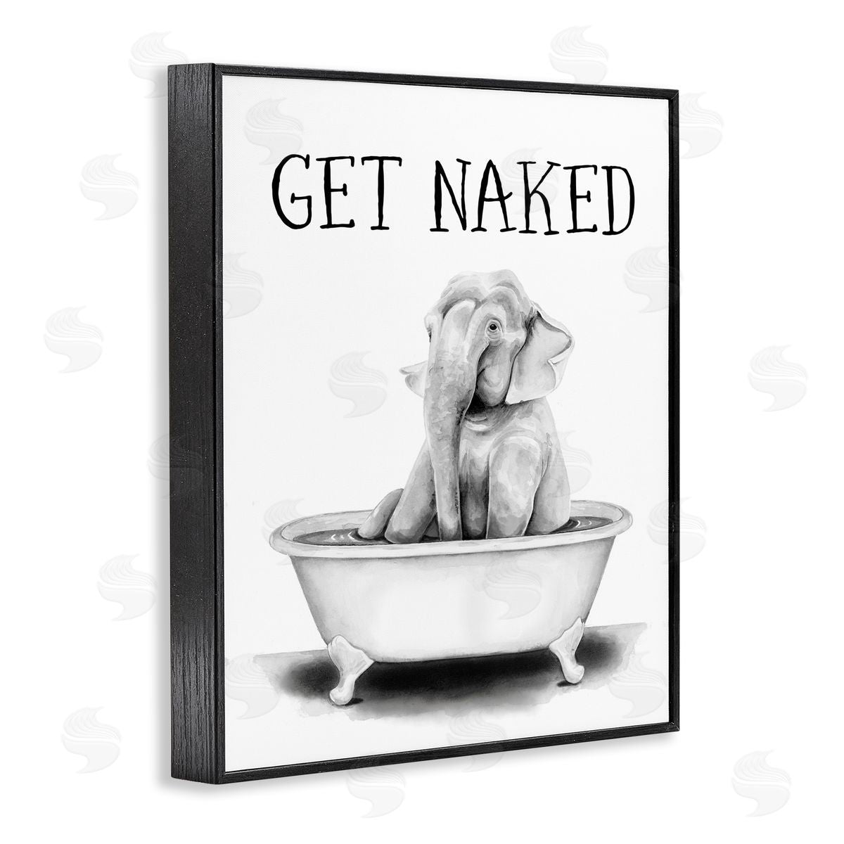 Elephant Bathroom Get Naked Black Frame Print Wall Art, Home Decor by Rachel Nieman