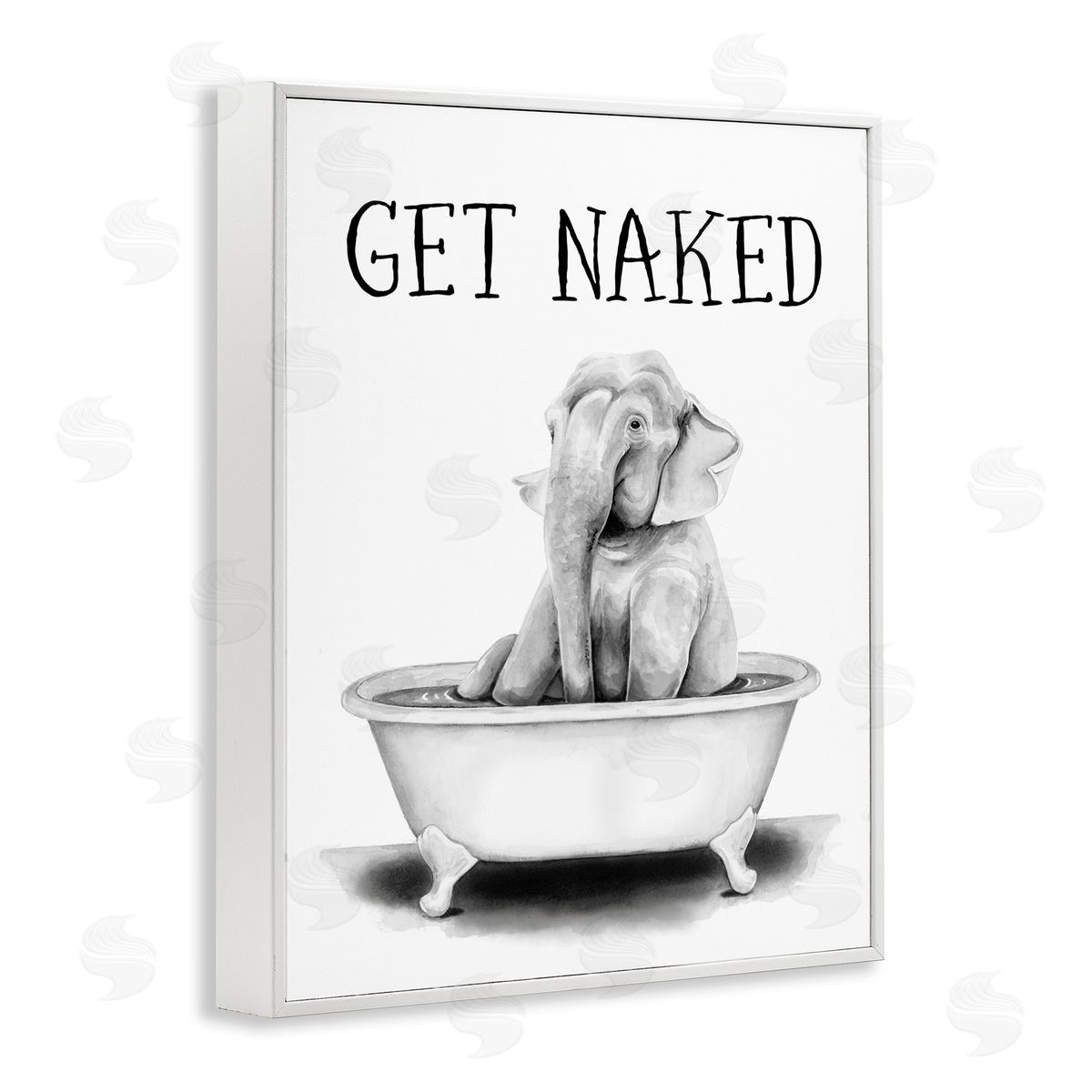 Elephant Bathroom Get Naked White Frame Print Wall Art, Home Decor by Rachel Nieman