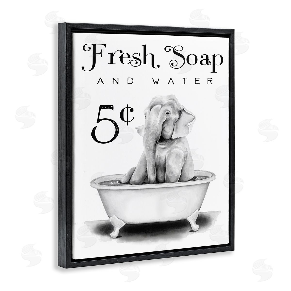 Elephant Bathtub Fresh Soap Black Floating Frame Canvas Wall Art, Home Decor by Rachel Nieman