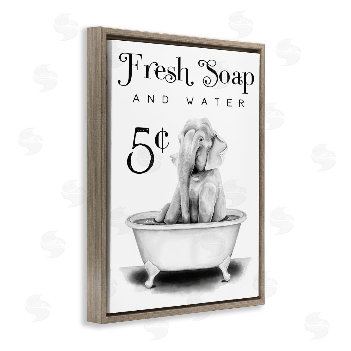 Elephant Bathtub Fresh Soap Brown Floating Frame Canvas Wall Art, Home Decor by Rachel Nieman