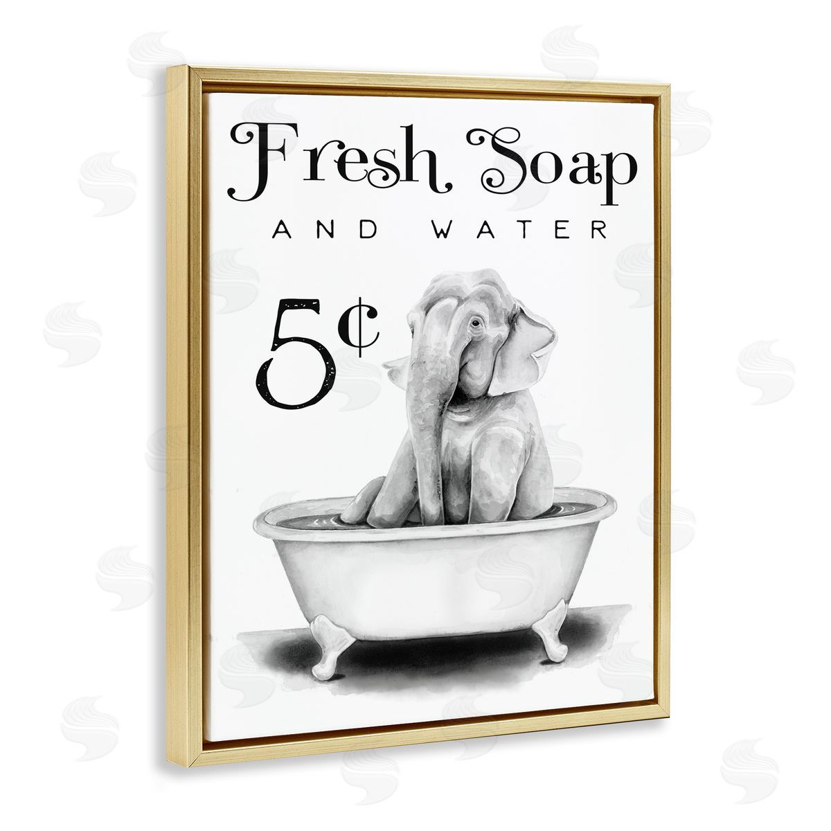 Elephant Bathtub Fresh Soap Gold Floating Frame Canvas Wall Art, Home Decor by Rachel Nieman