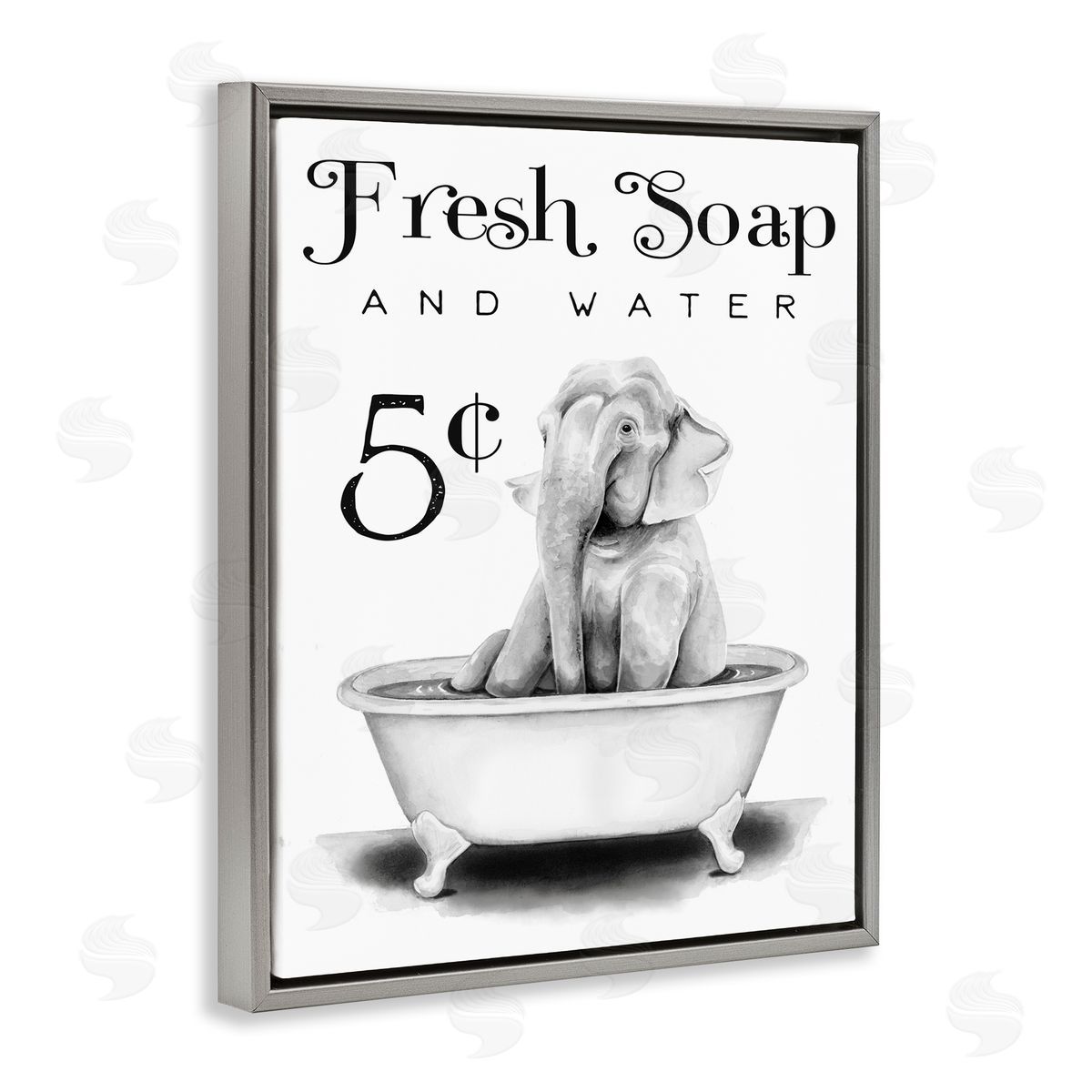 Elephant Bathtub Fresh Soap Grey Floating Frame Canvas Wall Art, Home Decor by Rachel Nieman
