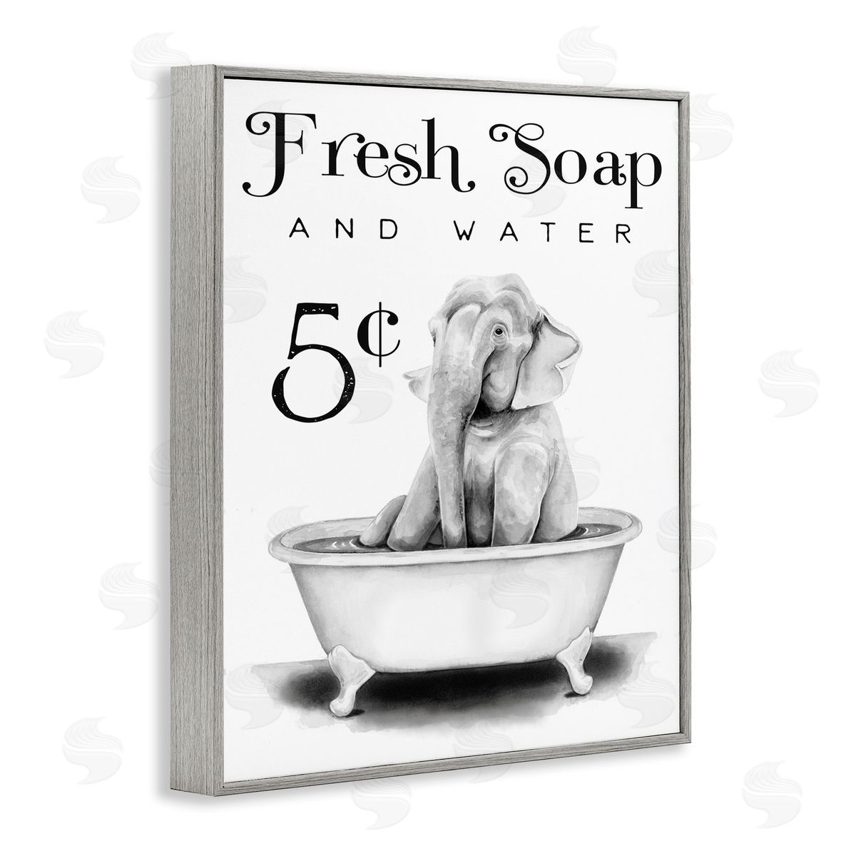 Elephant Bathtub Fresh Soap Grey Frame Print Wall Art, Home Decor by Rachel Nieman