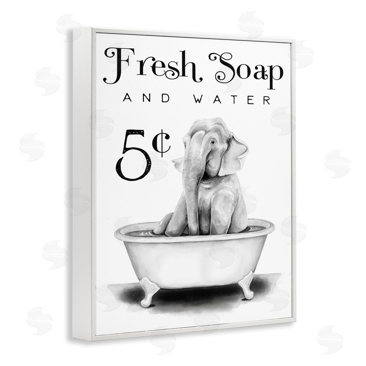 Elephant Bathtub Fresh Soap White Frame Print Wall Art, Home Decor by Rachel Nieman