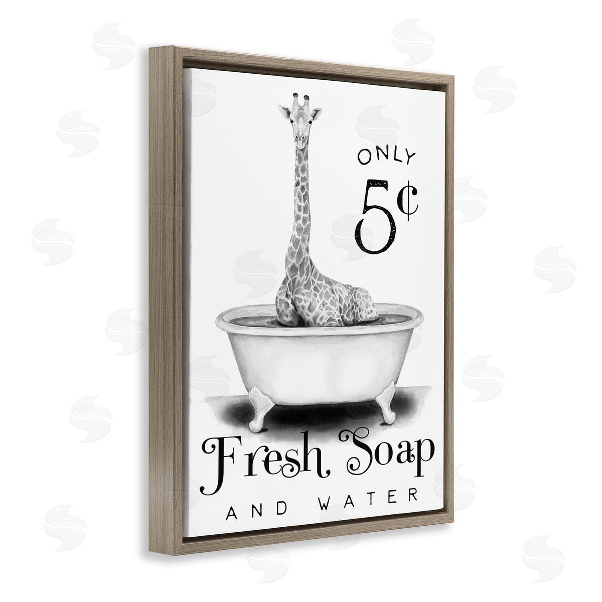 Giraffe Bathtub Fresh Soap Brown Floating Frame Canvas Wall Art, Home Decor by Rachel Nieman