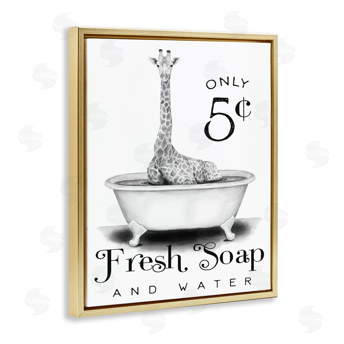 Giraffe Bathtub Fresh Soap Gold Floating Frame Canvas Wall Art, Home Decor by Rachel Nieman