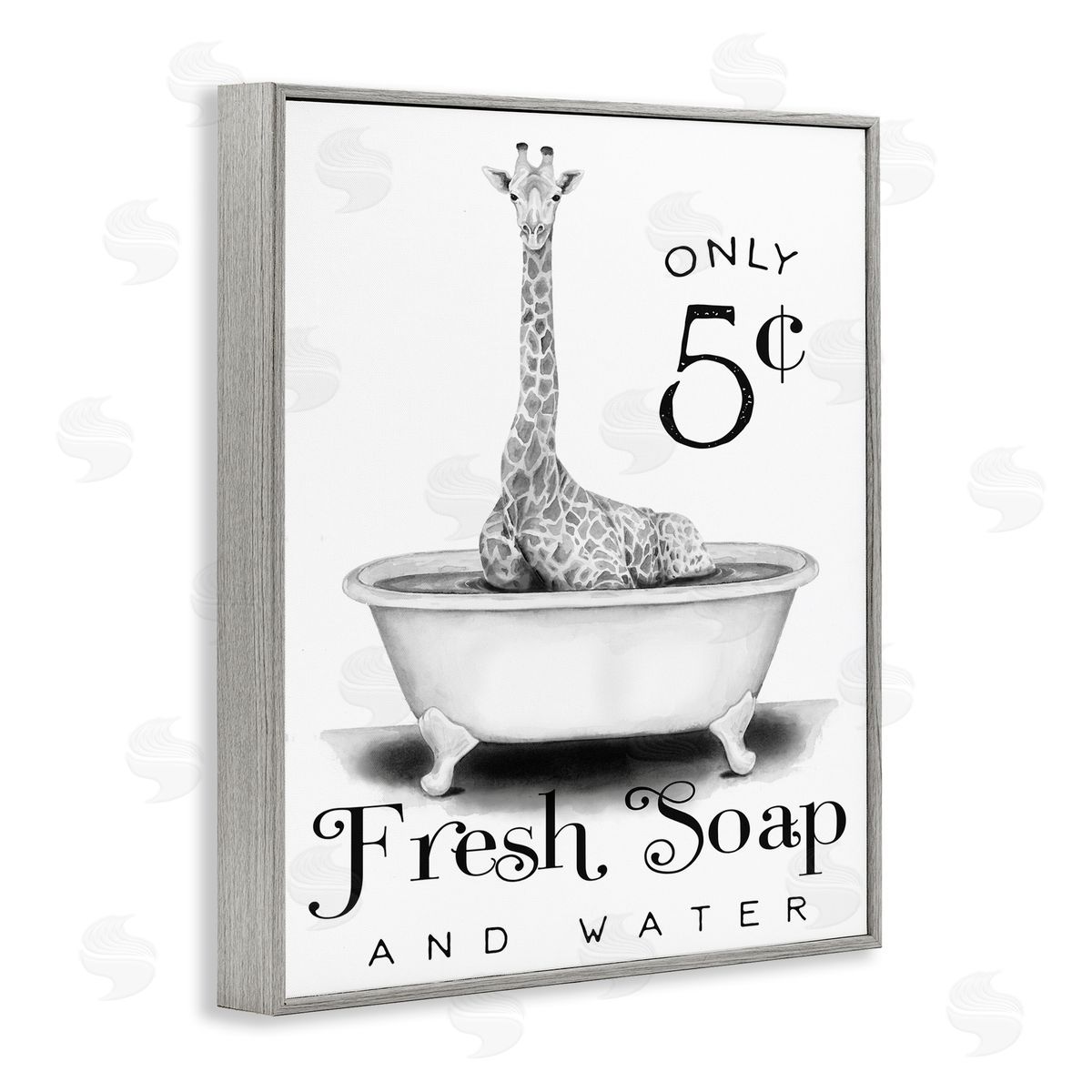 Giraffe Bathtub Fresh Soap Grey Frame Print Wall Art, Home Decor by Rachel Nieman