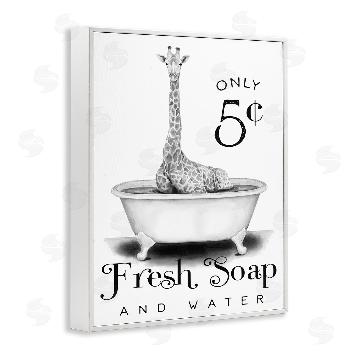 Giraffe Bathtub Fresh Soap White Frame Print Wall Art, Home Decor by Rachel Nieman