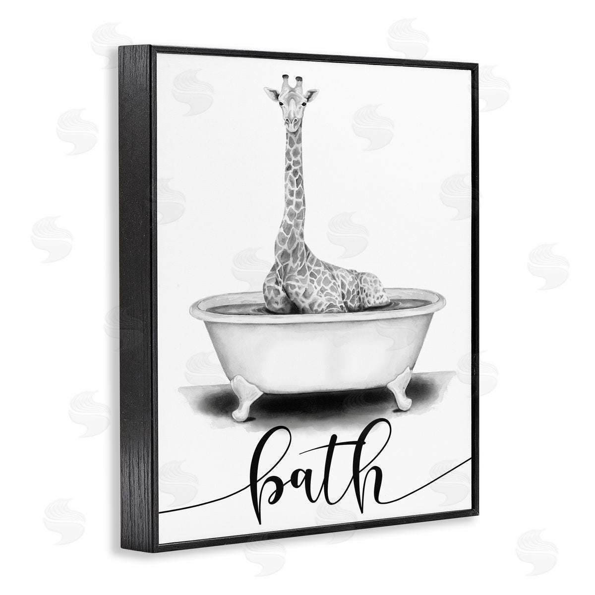 Giraffe Bathtub with Bath Text Black Frame Print Wall Art, Home Decor by Rachel Nieman