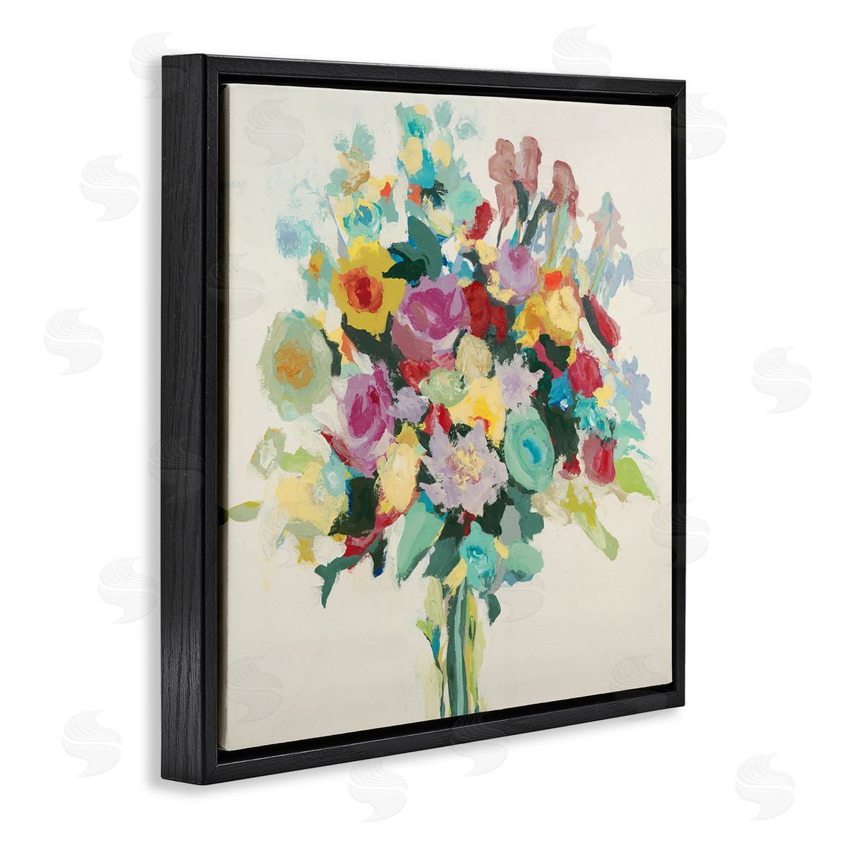 Abstract Spring Flower Bouquet Black Floating Frame Canvas Wall Art, Home Decor by Randy Hibberd