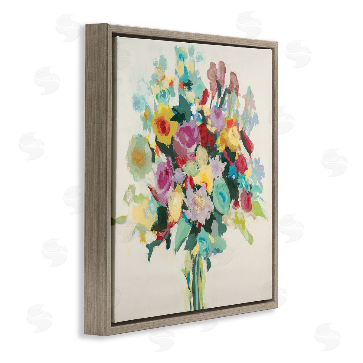 Abstract Spring Flower Bouquet Brown Floating Frame Canvas Wall Art, Home Decor by Randy Hibberd