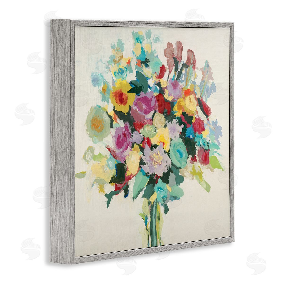 Abstract Spring Flower Bouquet Grey Frame Print Wall Art, Home Decor by Randy Hibberd