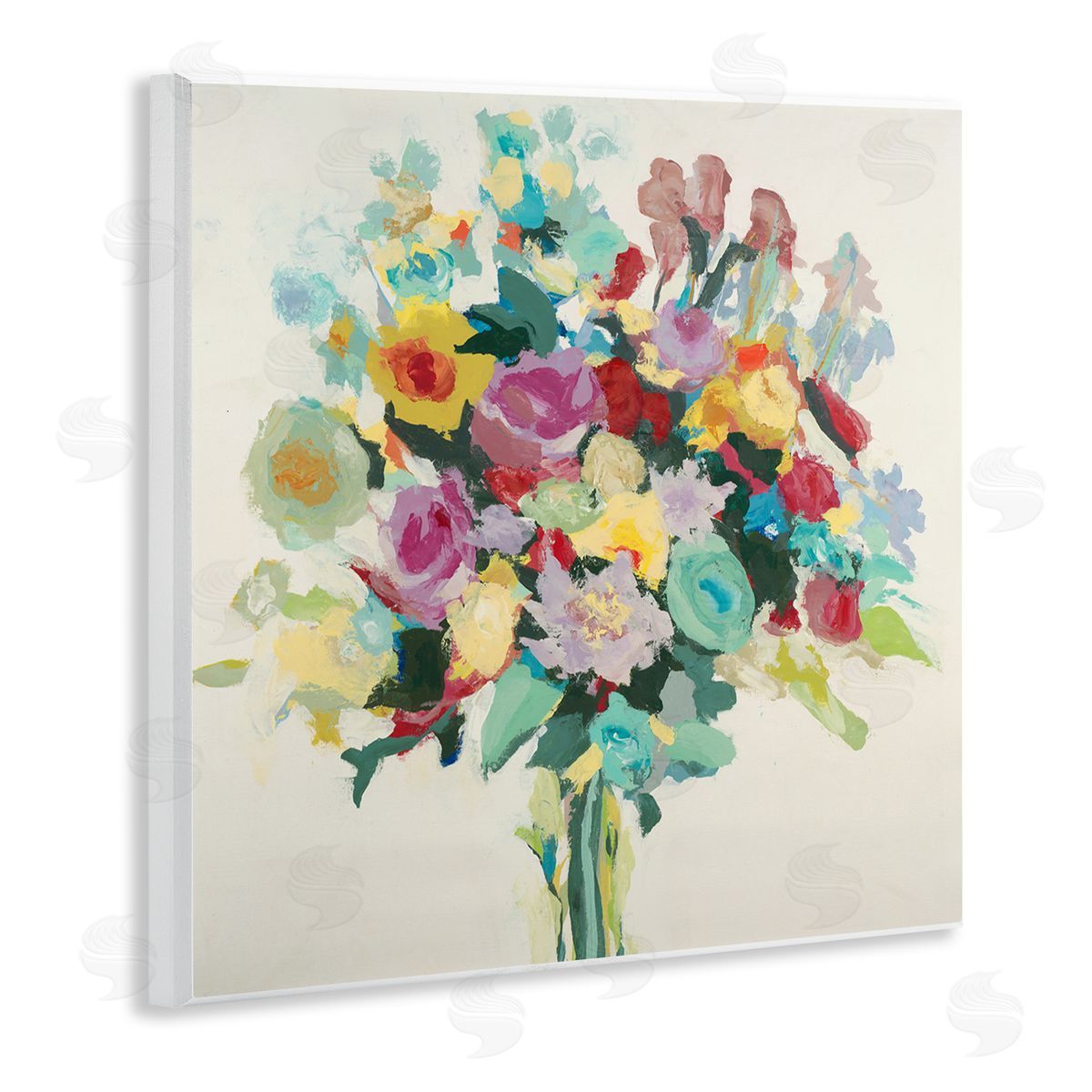 Abstract Spring Flower Bouquet Wood Plaque Wall Art, Home Decor by Randy Hibberd