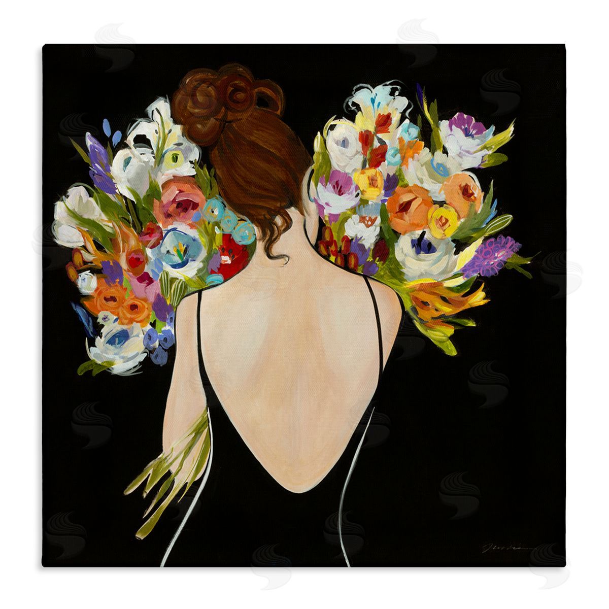 Woman with Flower Bouquets Canvas Wall Art, Home Decor by Liz Jardine