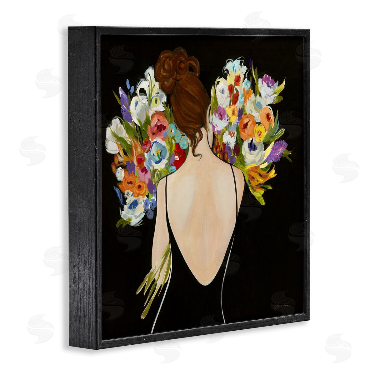 Woman with Flower Bouquets Black Frame Print Wall Art, Home Decor by Liz Jardine