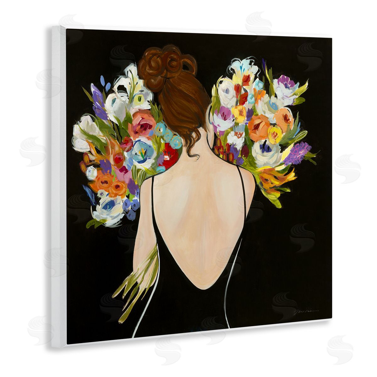 Woman with Flower Bouquets Wood Plaque Wall Art, Home Decor by Liz Jardine