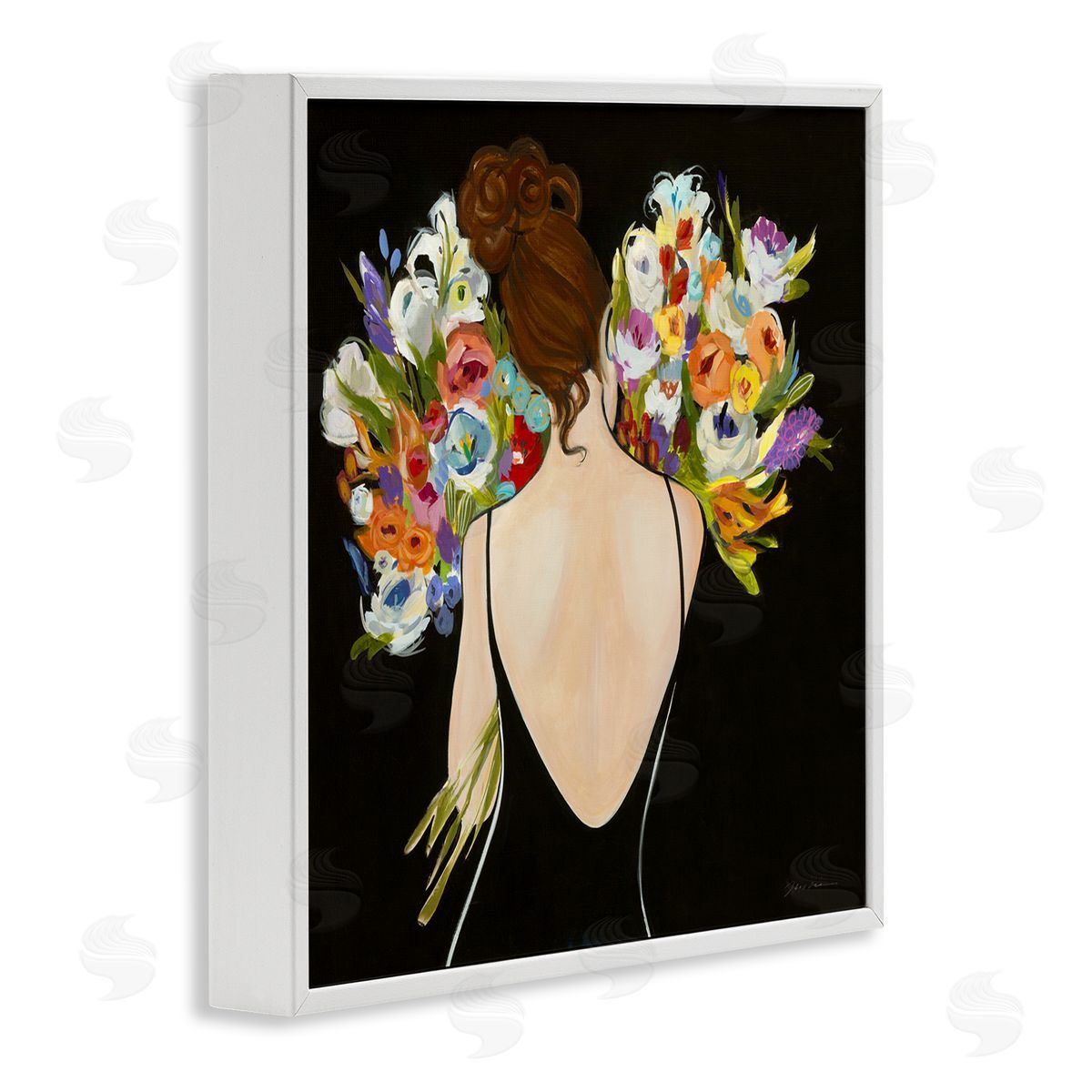Woman with Flower Bouquets White Frame Print Wall Art, Home Decor by Liz Jardine