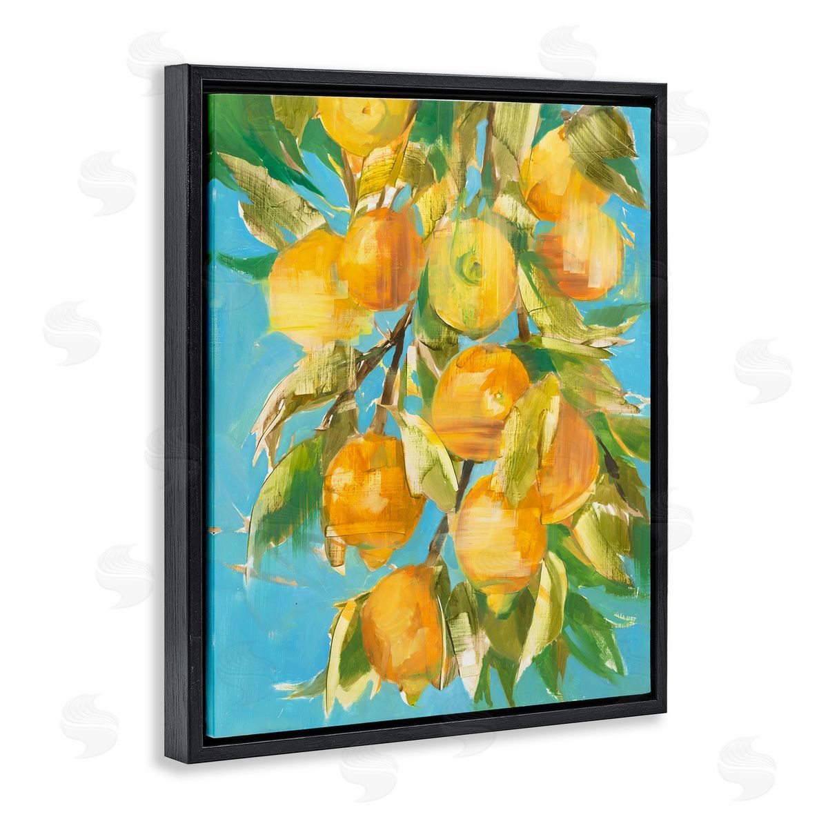 Lemon Tree over Blue Black Floating Frame Canvas Wall Art, Home Decor by Liz Jardine