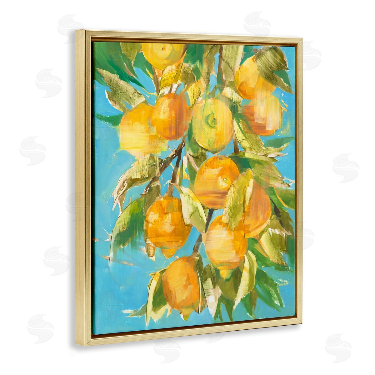 Lemon Tree over Blue Gold Floating Frame Canvas Wall Art, Home Decor by Liz Jardine