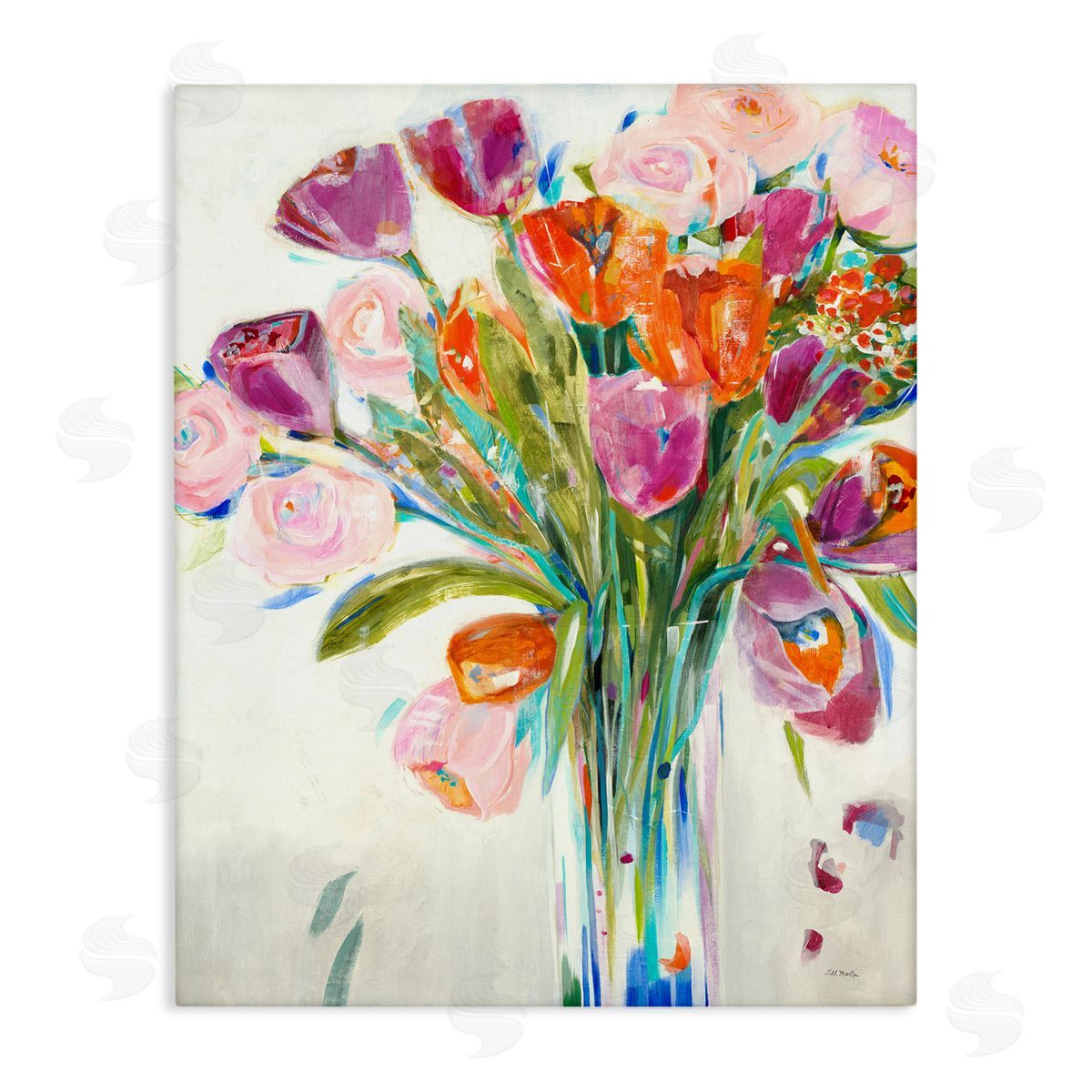 Rose and Tulip Floral Bouquet Canvas Wall Art, Home Decor by Jill Martin