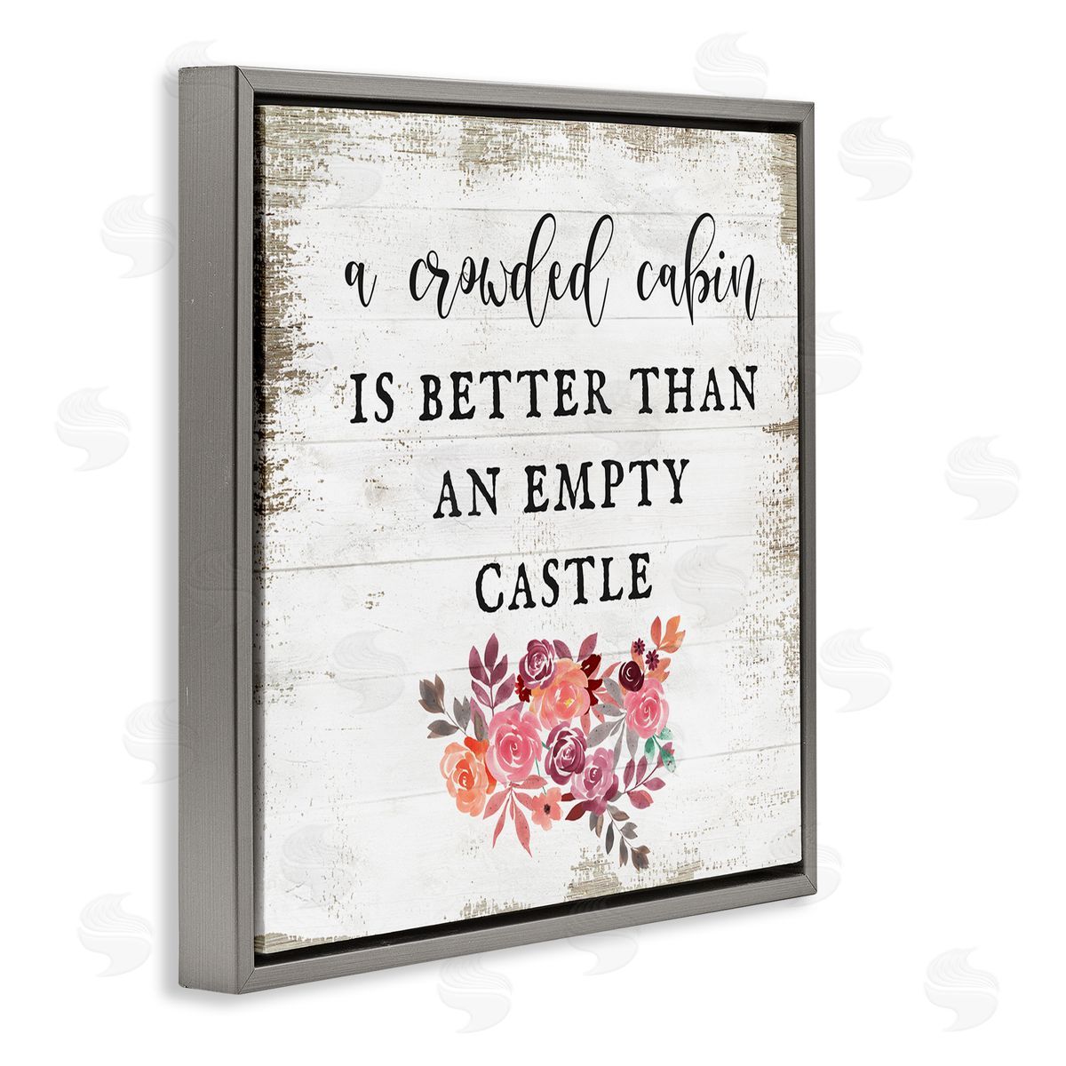 Crowded Cabin Phrase Florals Grey Floating Frame Canvas Wall Art, Home Decor by Stupell Studio