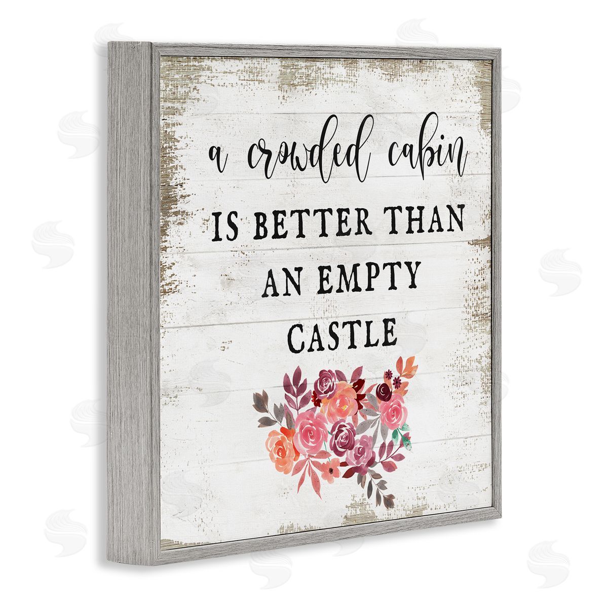Crowded Cabin Phrase Florals Grey Frame Print Wall Art, Home Decor by Stupell Studio