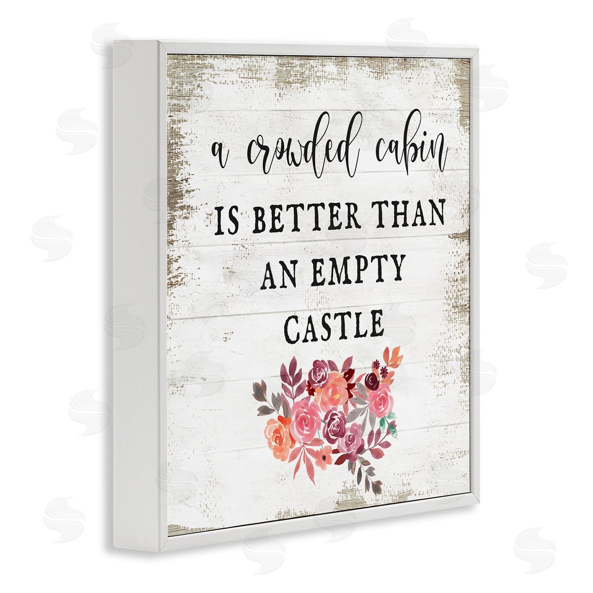 Crowded Cabin Phrase Florals White Frame Print Wall Art, Home Decor by Stupell Studio