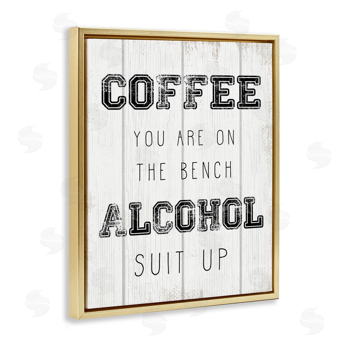 Coffee and Alcohol Baseball Humor Gold Floating Frame Canvas Wall Art, Home Decor by Stupell Studio