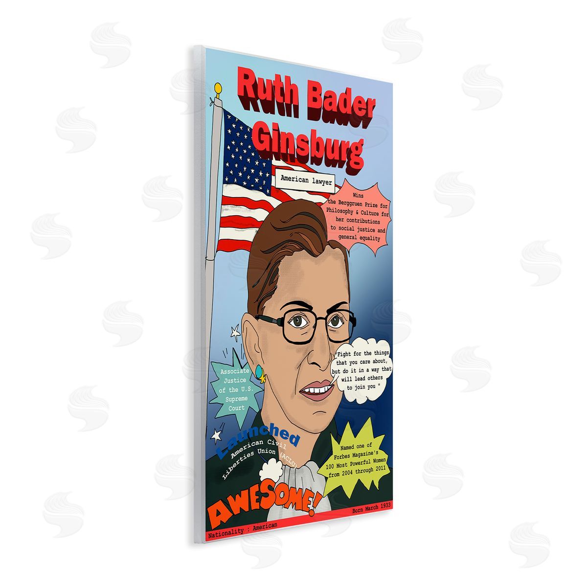 Bader Ginsburg Magazine Illustration Wood Plaque Wall Art, Home Decor by Sangita Bachelet