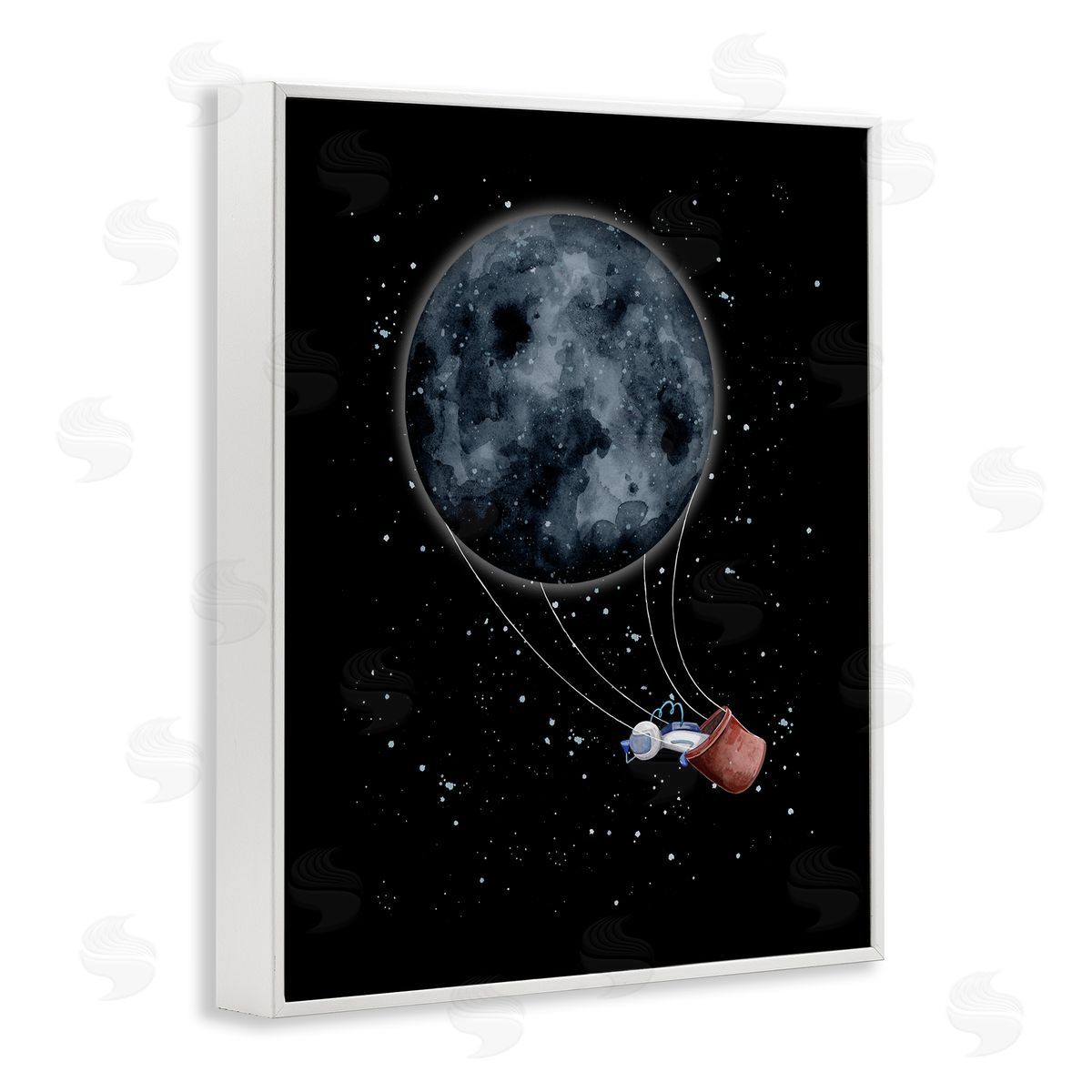 Outer Space Moon Balloon White Frame Print Wall Art, Home Decor by Rachel Nieman