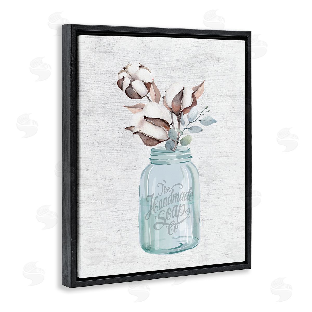 Cotton Flower in Soap Jar Black Floating Frame Canvas Wall Art, Home Decor by Lettered and Lined