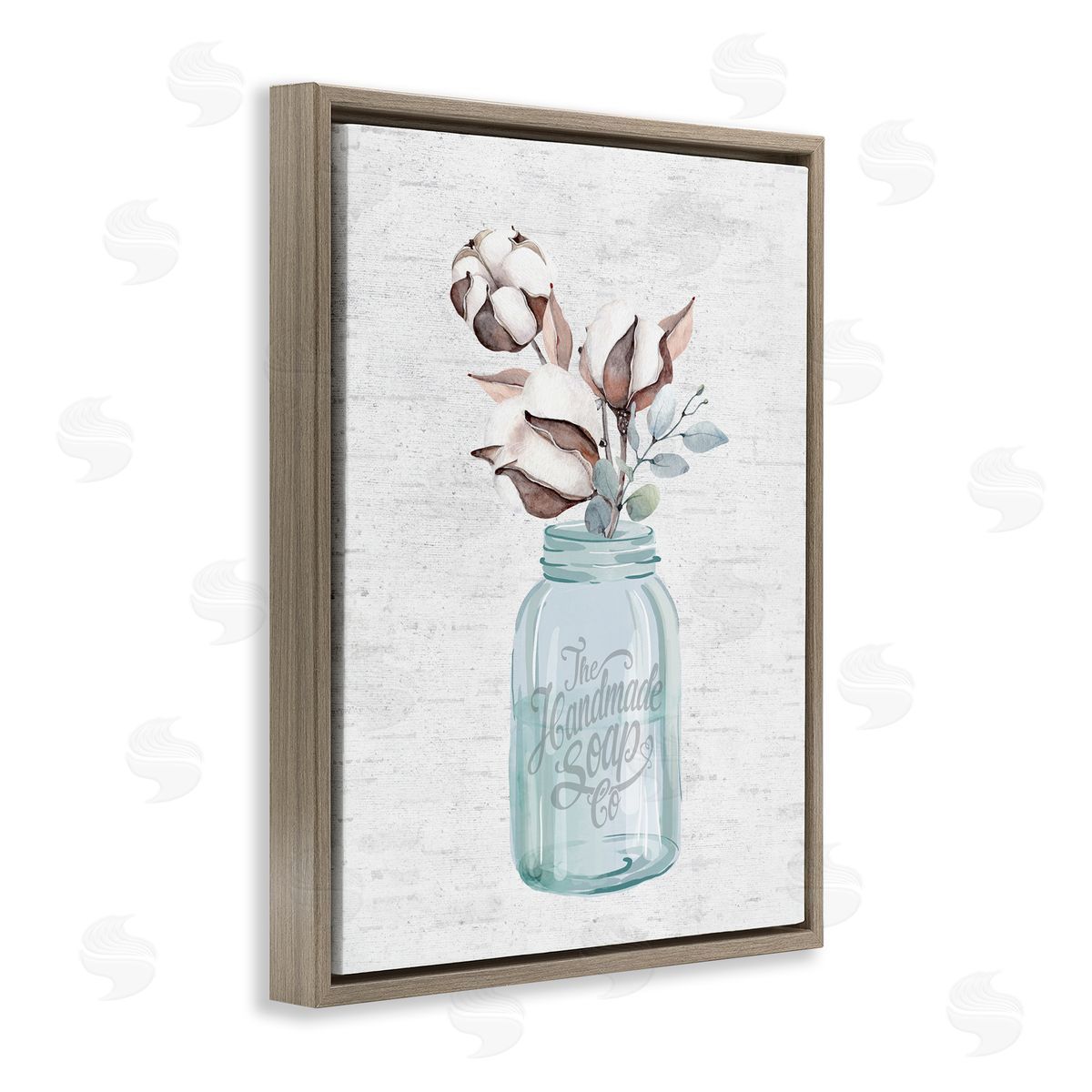 Cotton Flower in Soap Jar Brown Floating Frame Canvas Wall Art, Home Decor by Lettered and Lined