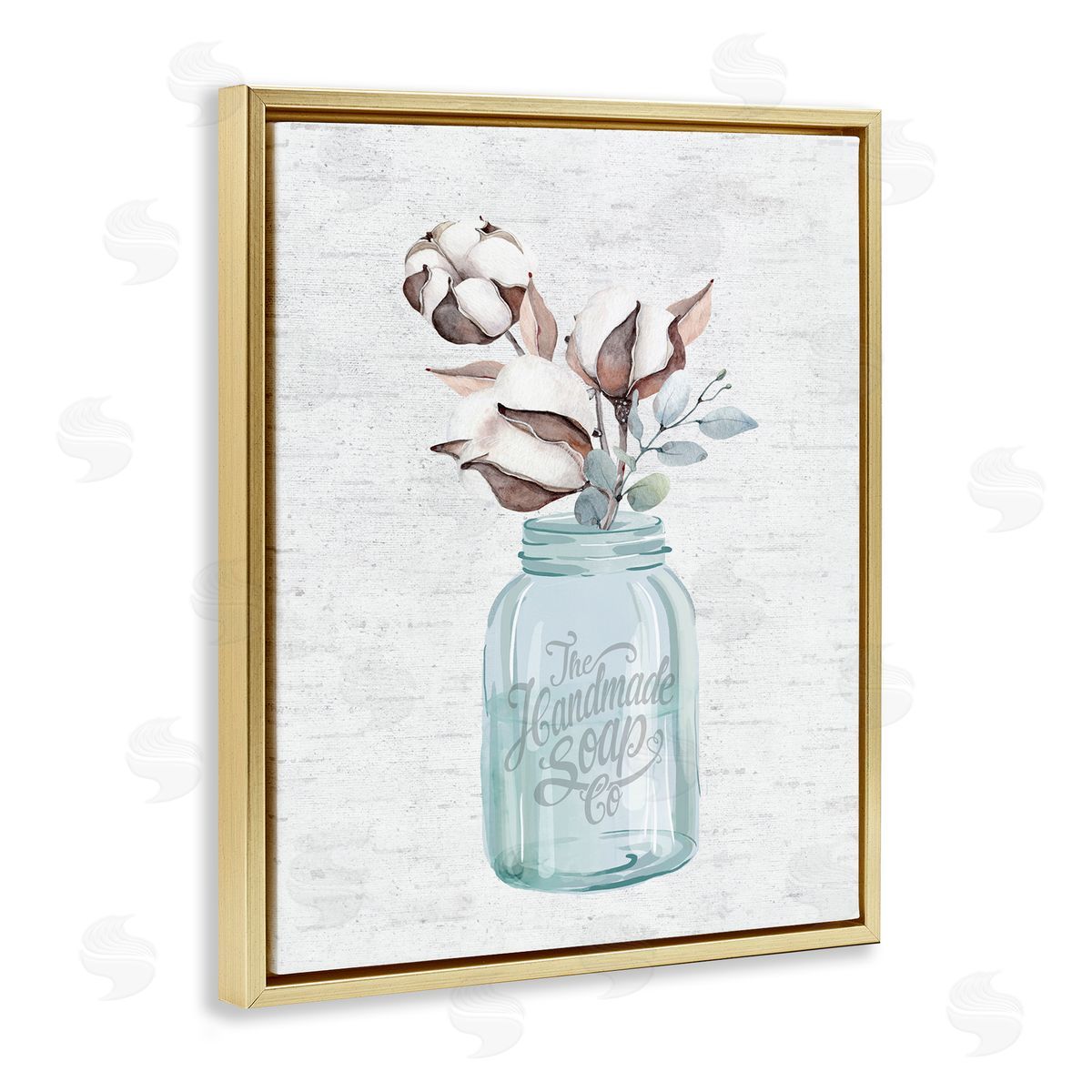 Cotton Flower in Soap Jar Gold Floating Frame Canvas Wall Art, Home Decor by Lettered and Lined