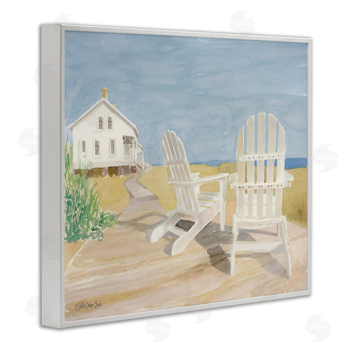 Beach Chairs by Cottage White Frame Print Wall Art, Home Decor by Stellar Studio
