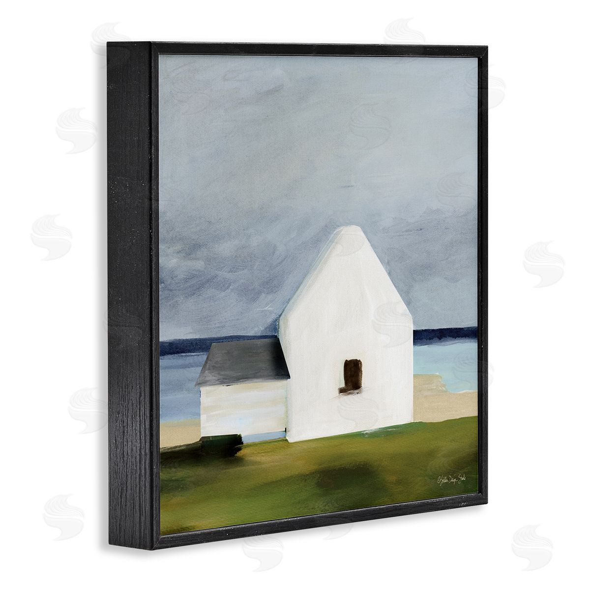 Cape Cottage under Grey Sky Black Frame Print Wall Art, Home Decor by Stellar Studio