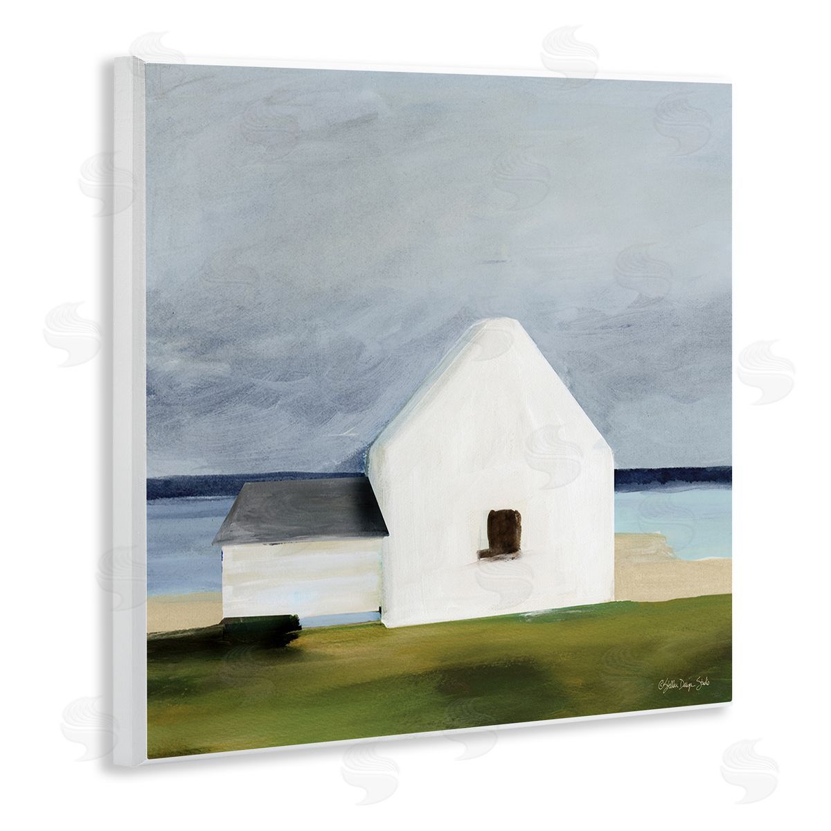 Cape Cottage under Grey Sky Wood Plaque Wall Art, Home Decor by Stellar Studio