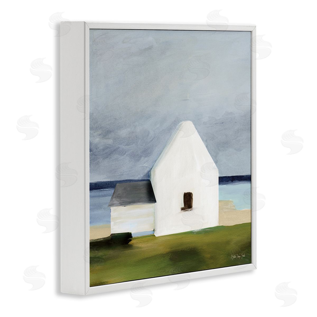 Cape Cottage under Grey Sky White Frame Print Wall Art, Home Decor by Stellar Studio