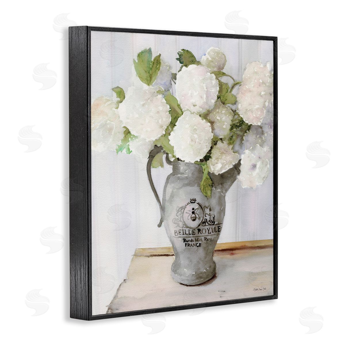 Hydrangea in French Pitcher Black Frame Print Wall Art, Home Decor by Stellar Studio
