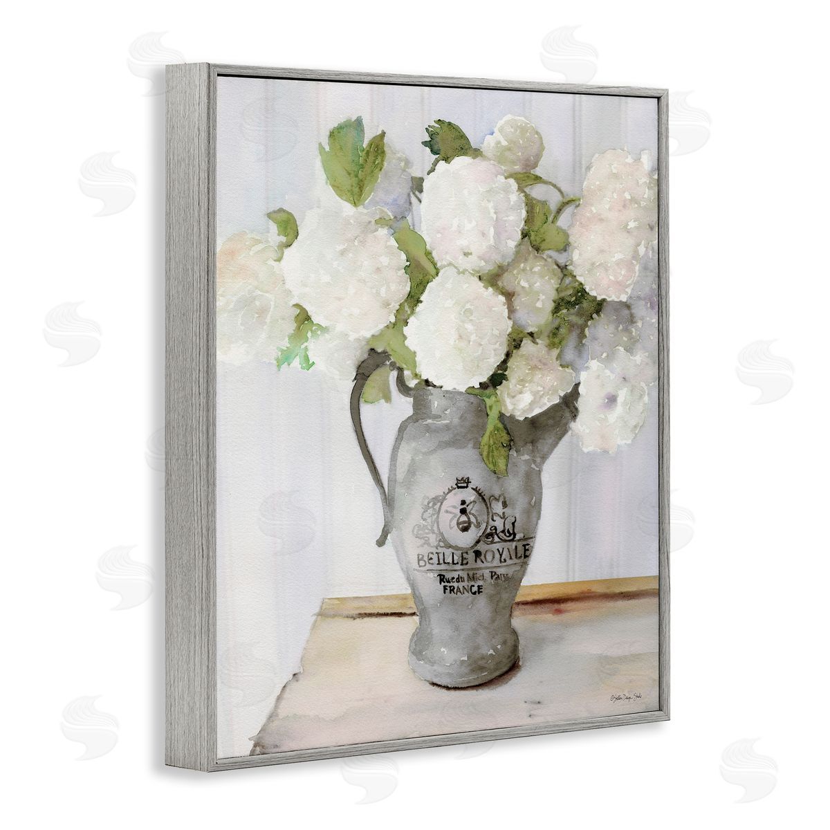 Hydrangea in French Pitcher Grey Frame Print Wall Art, Home Decor by Stellar Studio