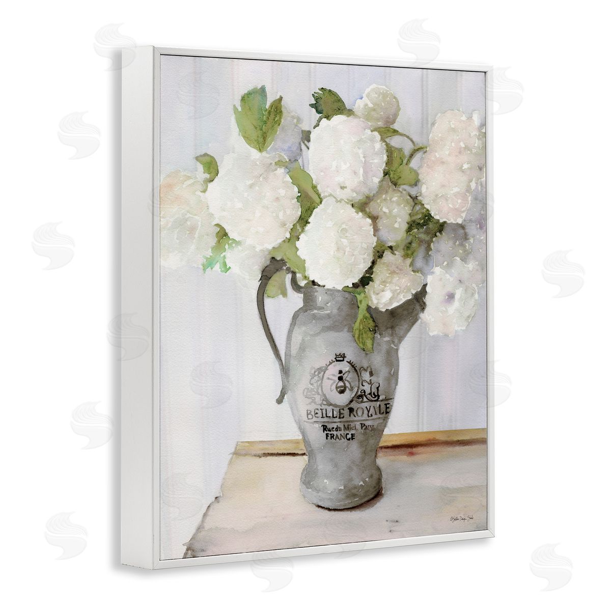 Hydrangea in French Pitcher White Frame Print Wall Art, Home Decor by Stellar Studio