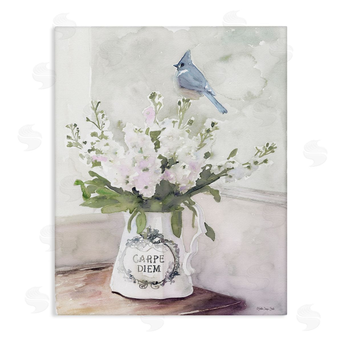 Blue Cardinal on Spring Bouquet Canvas Wall Art, Home Decor by Stellar Studio