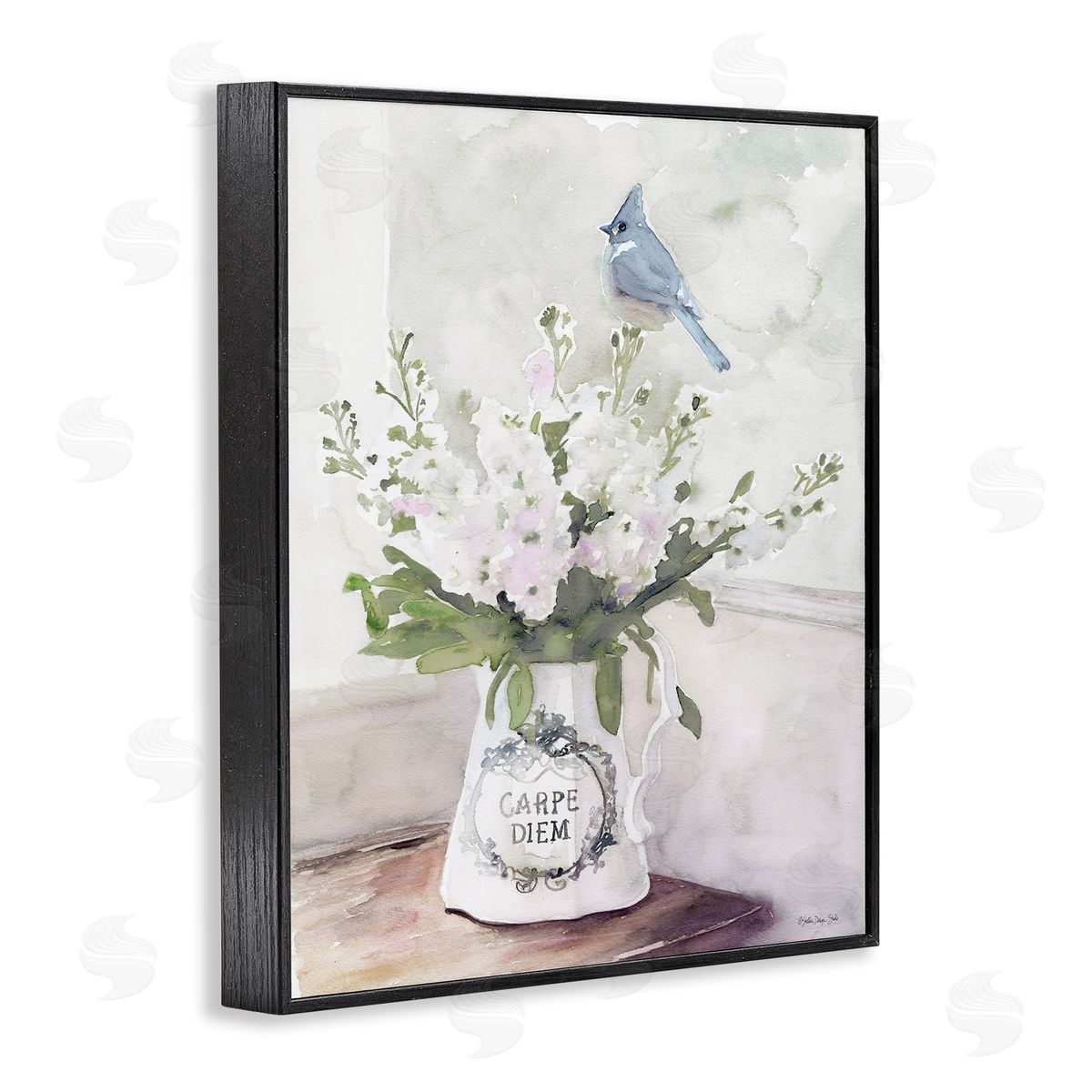 Blue Cardinal on Spring Bouquet Black Frame Print Wall Art, Home Decor by Stellar Studio