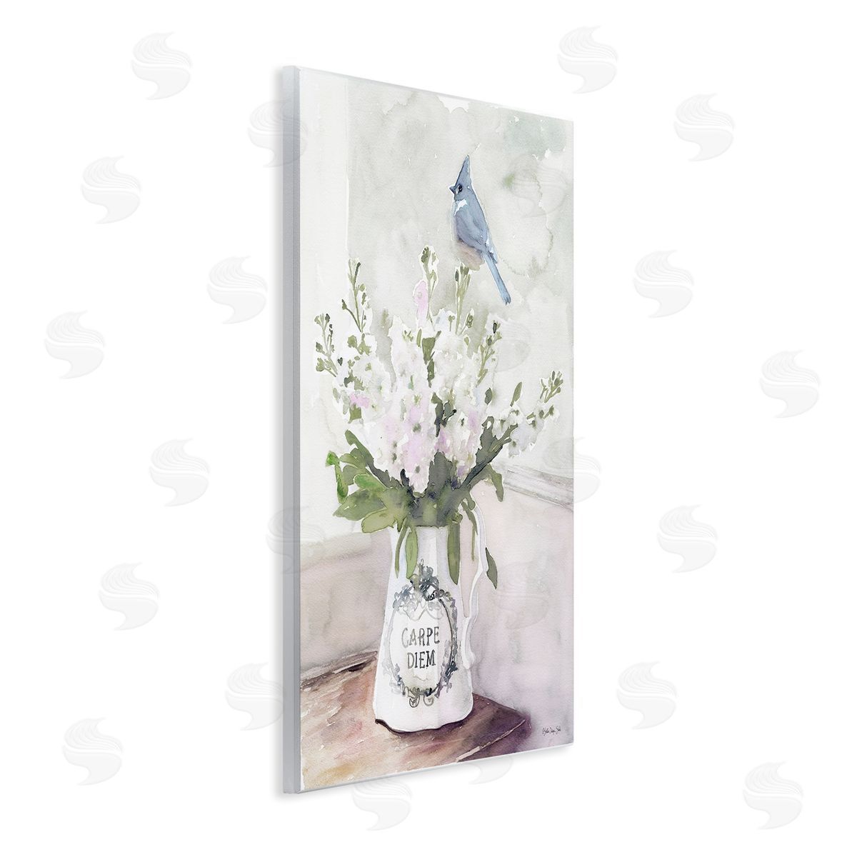 Blue Cardinal on Spring Bouquet Wood Plaque Wall Art, Home Decor by Stellar Studio
