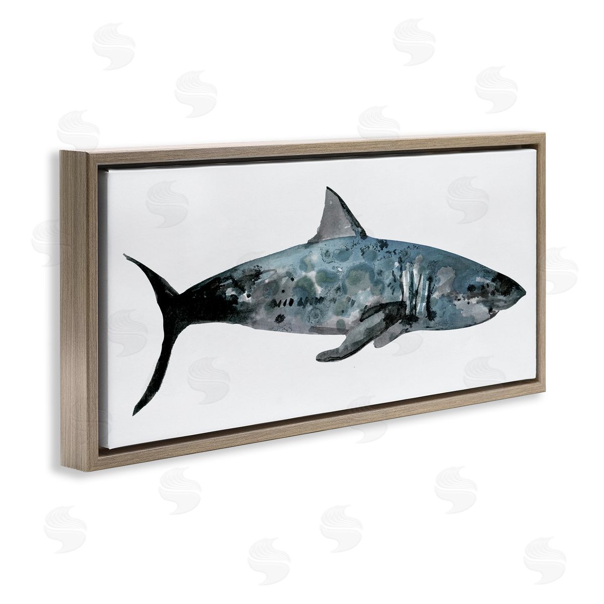 Watercolor Paint Shark Brown Floating Frame Canvas Wall Art, Home Decor by Stellar Studio